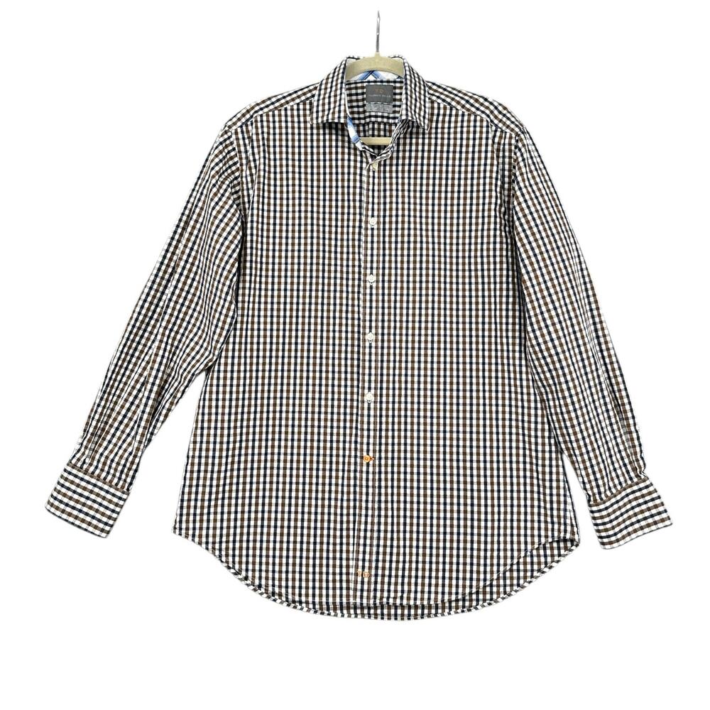 Thomas Dean Long Sleeve Multicolor Checkered Pattern Button Up Dress Shirt Large